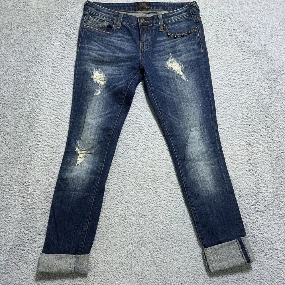 Rerock for Express Woman's Distressed Skinny Selvedge‎ Denim Jeans Size 4 30x32